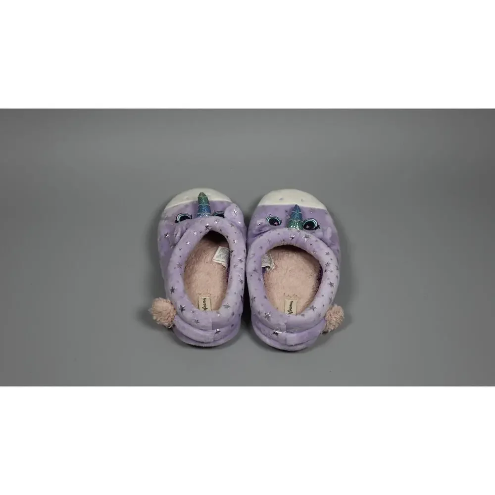 Dearfoams Kid Toddlers Whimsical Washable Slipper Purple Unicorn Size 4-5
